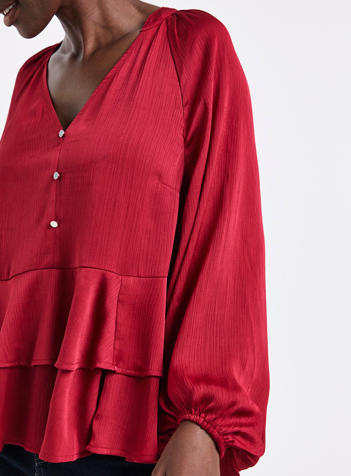 JD WILLIAMS Red Satin Peplum Blouse 16 - Image 4 thumbnail